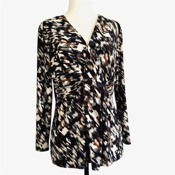 Anne Klein V-neck abstract top - Picture 1 of 7